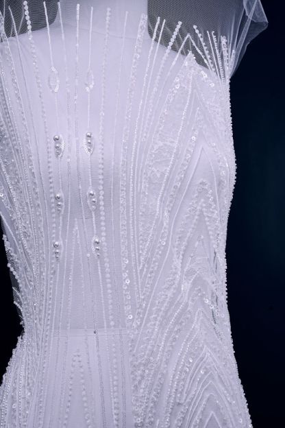 Gorgeous Sequin Fabric With Embroidery Sparkly Sequin Crystal Beaded Tulle Fabric Elegant Bead and Sequin Pattern Wedding Dress for Brides