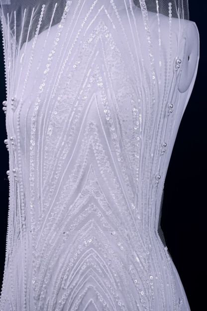 Gorgeous Sequin Fabric With Embroidery Sparkly Sequin Crystal Beaded Tulle Fabric Elegant Bead and Sequin Pattern Wedding Dress for Brides