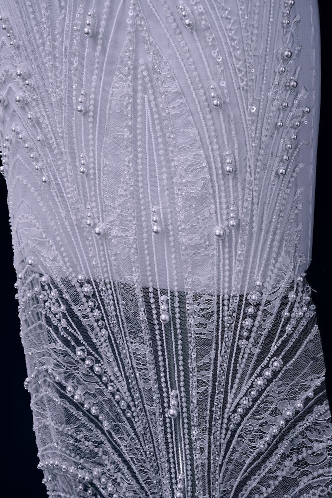 Gorgeous Sequin Fabric With Embroidery Sparkly Sequin Crystal Beaded Tulle Fabric Elegant Bead and Sequin Pattern Wedding Dress for Brides