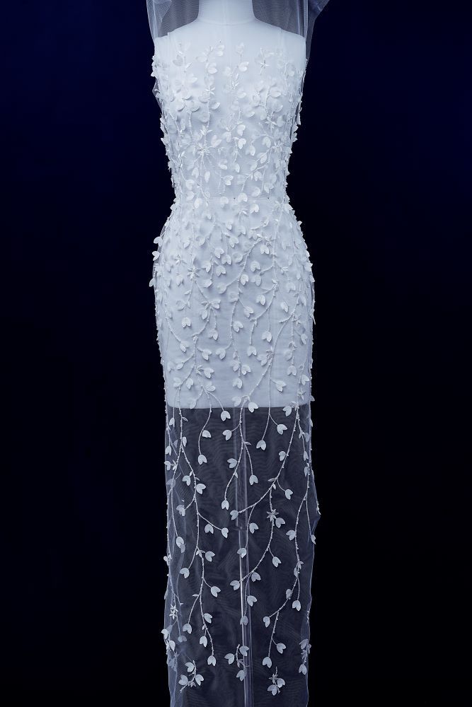 Sequin Embroidery Floral Lace Fabric Sequin Tulle Fabric Delicate Floral Pattern Wedding Dress