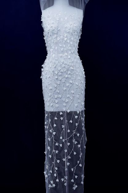 Sequin Embroidery Floral Lace Fabric Sequin Tulle Fabric Delicate Floral Pattern Wedding Dress