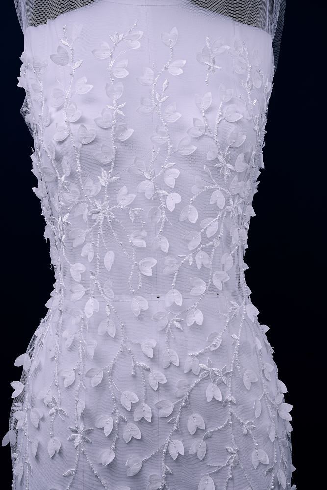 Sequin Embroidery Floral Lace Fabric Sequin Tulle Fabric Delicate Floral Pattern Wedding Dress