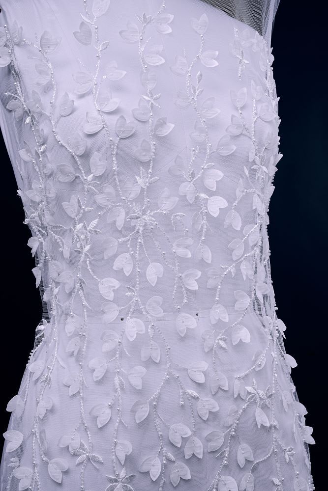 Sequin Embroidery Floral Lace Fabric Sequin Tulle Fabric Delicate Floral Pattern Wedding Dress