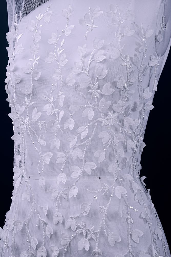 Sequin Embroidery Floral Lace Fabric Sequin Tulle Fabric Delicate Floral Pattern Wedding Dress
