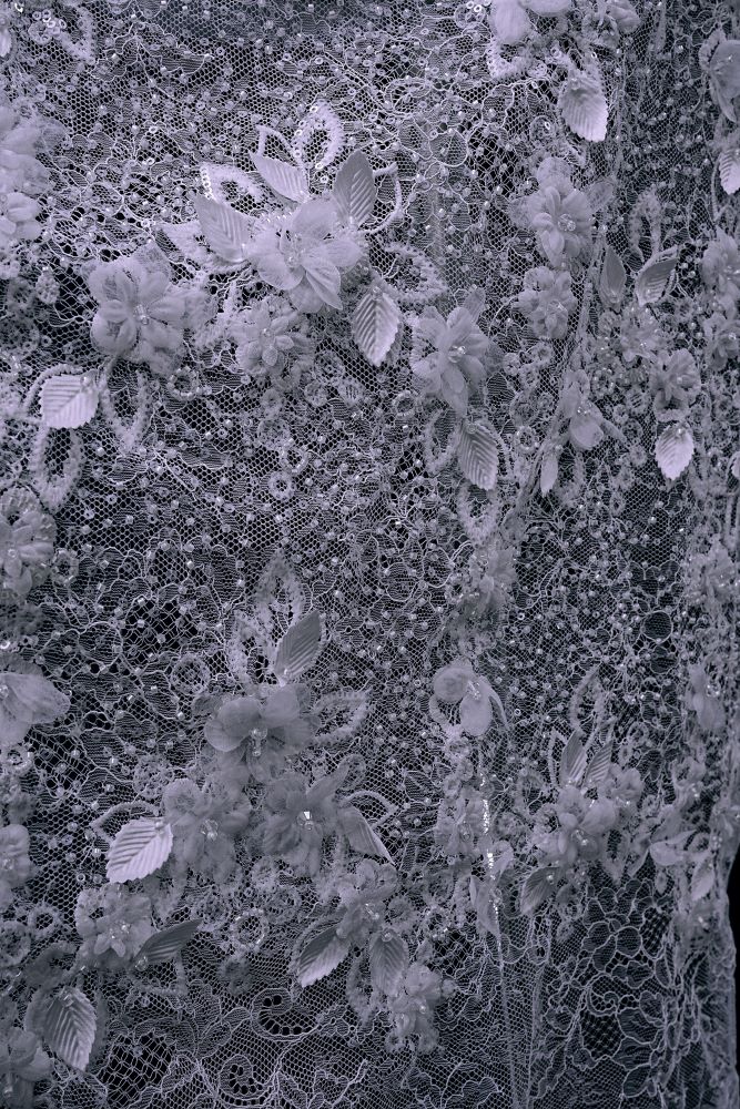 Delicate Beaded Fabric With Crystal Beads Sparkling Sequin Tulle Fabric With Embroidered Floral Bridal Veil for Wedding Dress