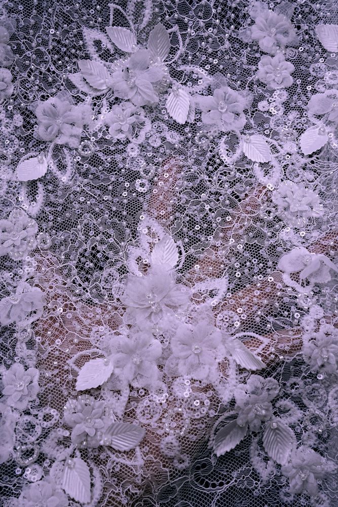 Delicate Beaded Fabric With Crystal Beads Sparkling Sequin Tulle Fabric With Embroidered Floral Bridal Veil for Wedding Dress