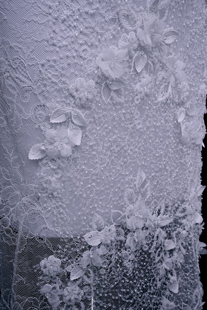 Delicate Beaded Fabric With Crystal Beads Sparkling Sequin Tulle Fabric With Embroidered Floral Bridal Veil for Wedding Dress
