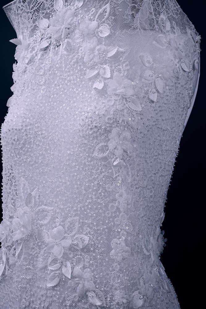 Delicate Beaded Fabric With Crystal Beads Sparkling Sequin Tulle Fabric With Embroidered Floral Bridal Veil for Wedding Dress