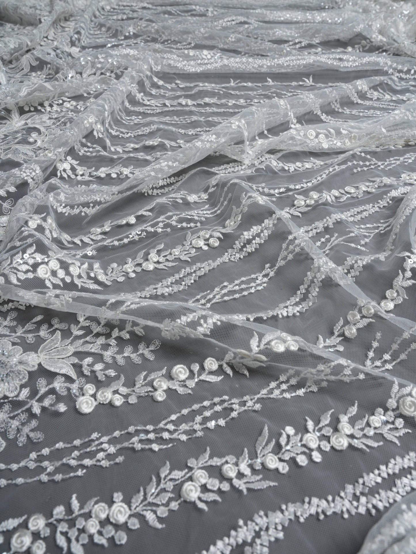 Sita Lace, sitalace, Lace Fabric, Feature Fabric, Tulle Fabric, Beaded Fabric, Sequined Fabric, Embroidery Fabric, Wedding Dress, Bridal Gown, Bridal Veil, Beads, Sequins, Feather Fabrics, Feather, 3D Flowers, Floral, Blossom Flowers, Flower Petal,