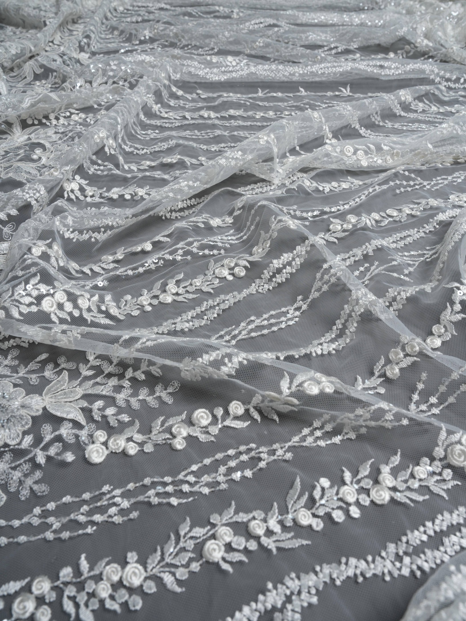 Sita Lace, sitalace, Lace Fabric, Feature Fabric, Tulle Fabric, Beaded Fabric, Sequined Fabric, Embroidery Fabric, Wedding Dress, Bridal Gown, Bridal Veil, Beads, Sequins, Feather Fabrics, Feather, 3D Flowers, Floral, Blossom Flowers, Flower Petal,