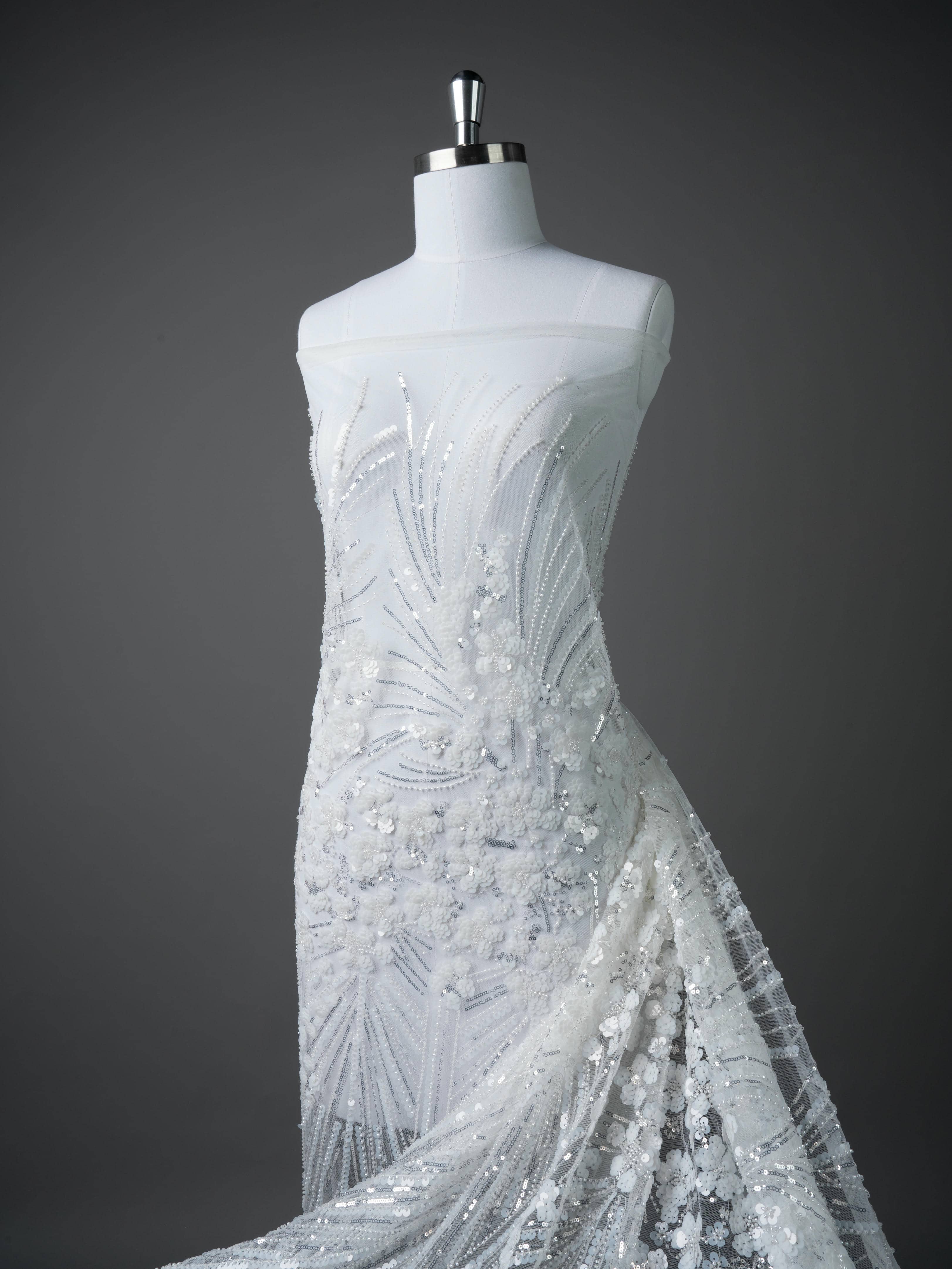 Sita Lace, sitalace, Lace Fabric, Feature Fabric, Tulle Fabric, Beaded Fabric, Sequined Fabric, Embroidery Fabric, Wedding Dress, Bridal Gown, Bridal Veil, Beads, Sequins, Feather Fabrics, Feather, 3D Flowers, Floral, Blossom Flowers, Flower Petal,