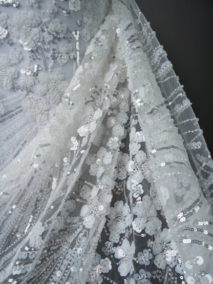 Sita Lace, sitalace, Lace Fabric, Feature Fabric, Tulle Fabric, Beaded Fabric, Sequined Fabric, Embroidery Fabric, Wedding Dress, Bridal Gown, Bridal Veil, Beads, Sequins, Feather Fabrics, Feather, 3D Flowers, Floral, Blossom Flowers, Flower Petal,