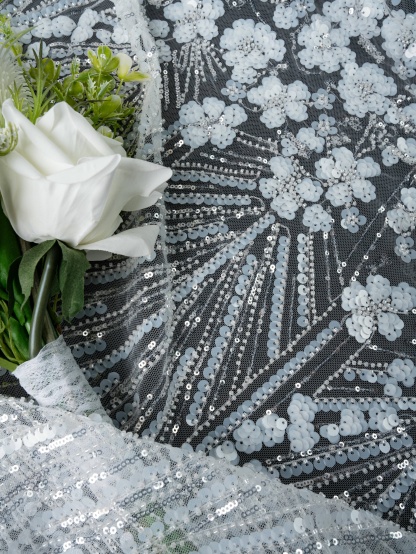 Sita Lace, sitalace, Lace Fabric, Feature Fabric, Tulle Fabric, Beaded Fabric, Sequined Fabric, Embroidery Fabric, Wedding Dress, Bridal Gown, Bridal Veil, Beads, Sequins, Feather Fabrics, Feather, 3D Flowers, Floral, Blossom Flowers, Flower Petal,