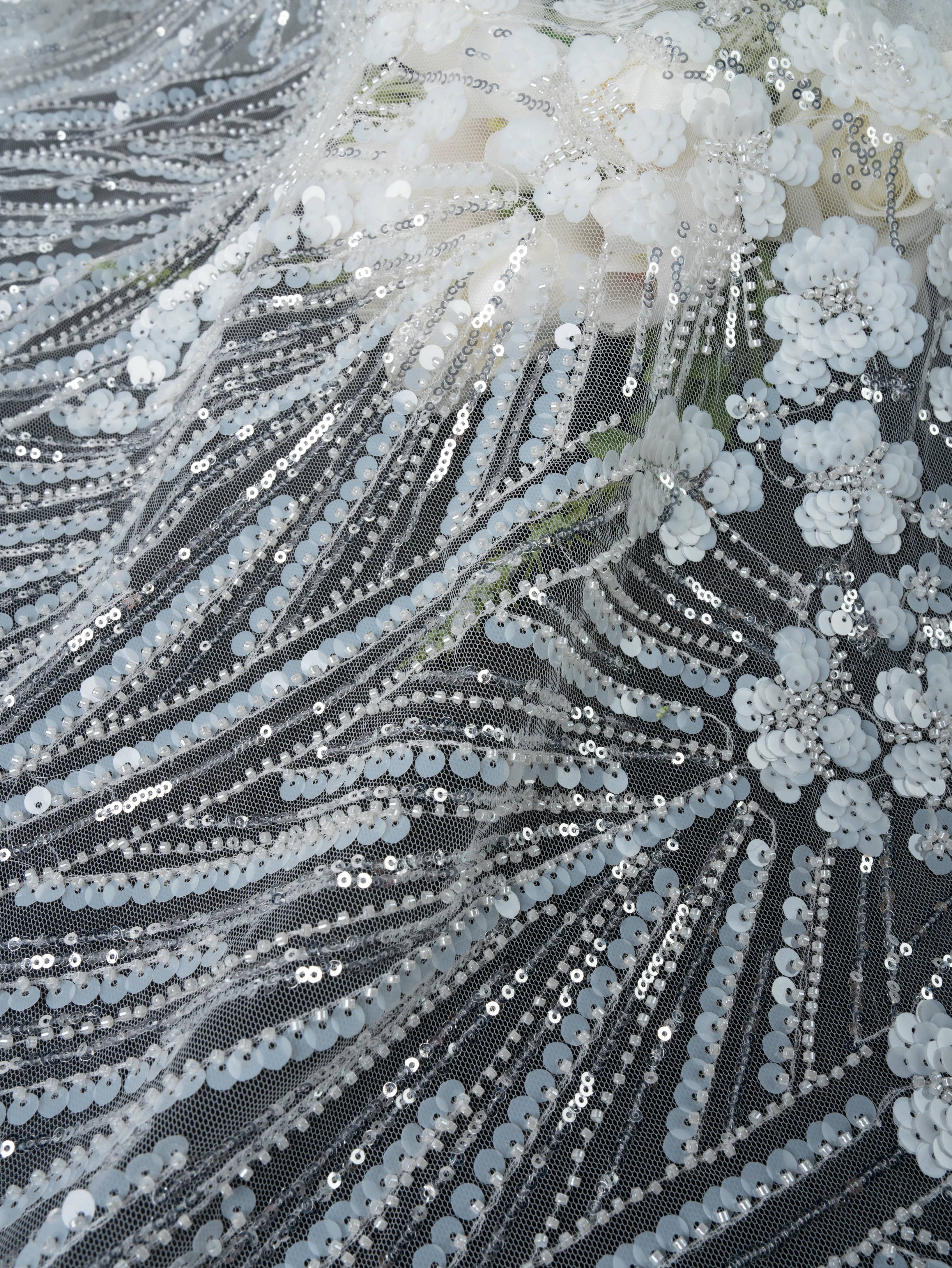 Sita Lace, sitalace, Lace Fabric, Feature Fabric, Tulle Fabric, Beaded Fabric, Sequined Fabric, Embroidery Fabric, Wedding Dress, Bridal Gown, Bridal Veil, Beads, Sequins, Feather Fabrics, Feather, 3D Flowers, Floral, Blossom Flowers, Flower Petal,