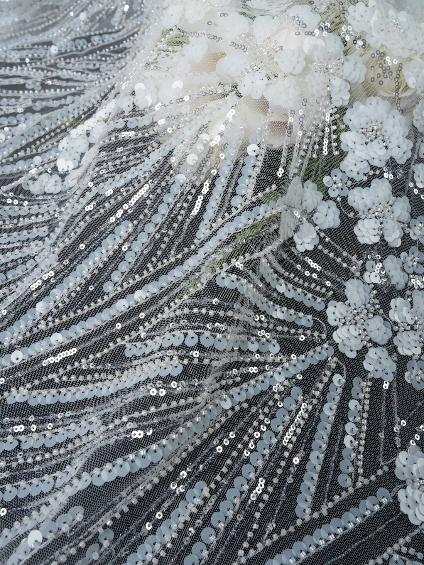 Sita Lace, sitalace, Lace Fabric, Feature Fabric, Tulle Fabric, Beaded Fabric, Sequined Fabric, Embroidery Fabric, Wedding Dress, Bridal Gown, Bridal Veil, Beads, Sequins, Feather Fabrics, Feather, 3D Flowers, Floral, Blossom Flowers, Flower Petal,