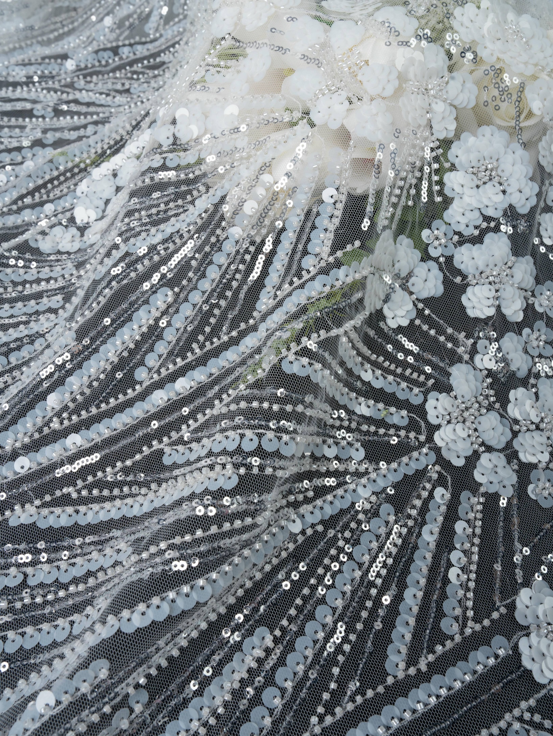 Sita Lace, sitalace, Lace Fabric, Feature Fabric, Tulle Fabric, Beaded Fabric, Sequined Fabric, Embroidery Fabric, Wedding Dress, Bridal Gown, Bridal Veil, Beads, Sequins, Feather Fabrics, Feather, 3D Flowers, Floral, Blossom Flowers, Flower Petal,