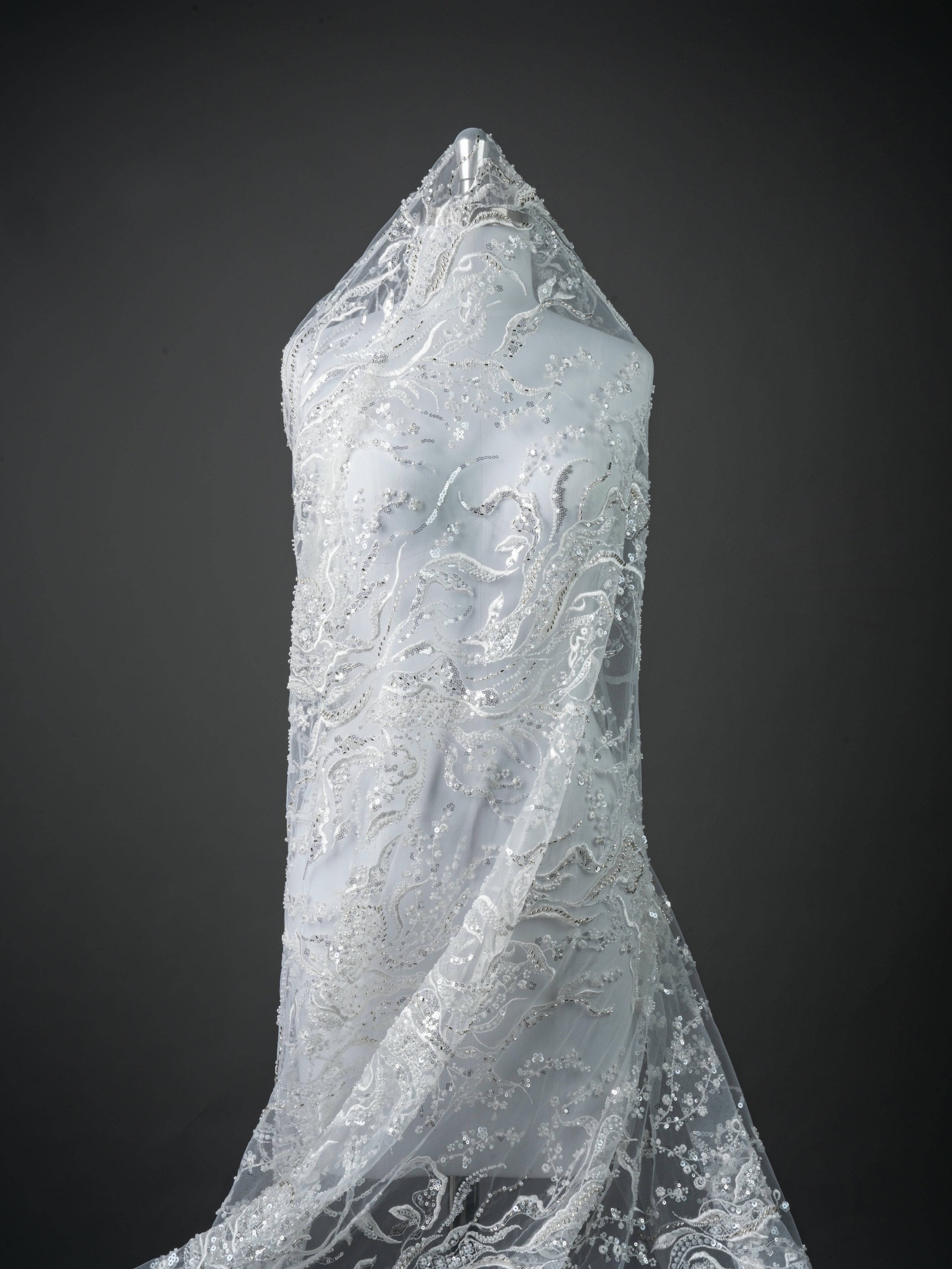 Sita Lace, sitalace, Lace Fabric, Feature Fabric, Tulle Fabric, Beaded Fabric, Sequined Fabric, Embroidery Fabric, Wedding Dress, Bridal Gown, Bridal Veil, Beads, Sequins, Feather Fabrics, Feather, 3D Flowers, Floral, Blossom Flowers, Flower Petal,