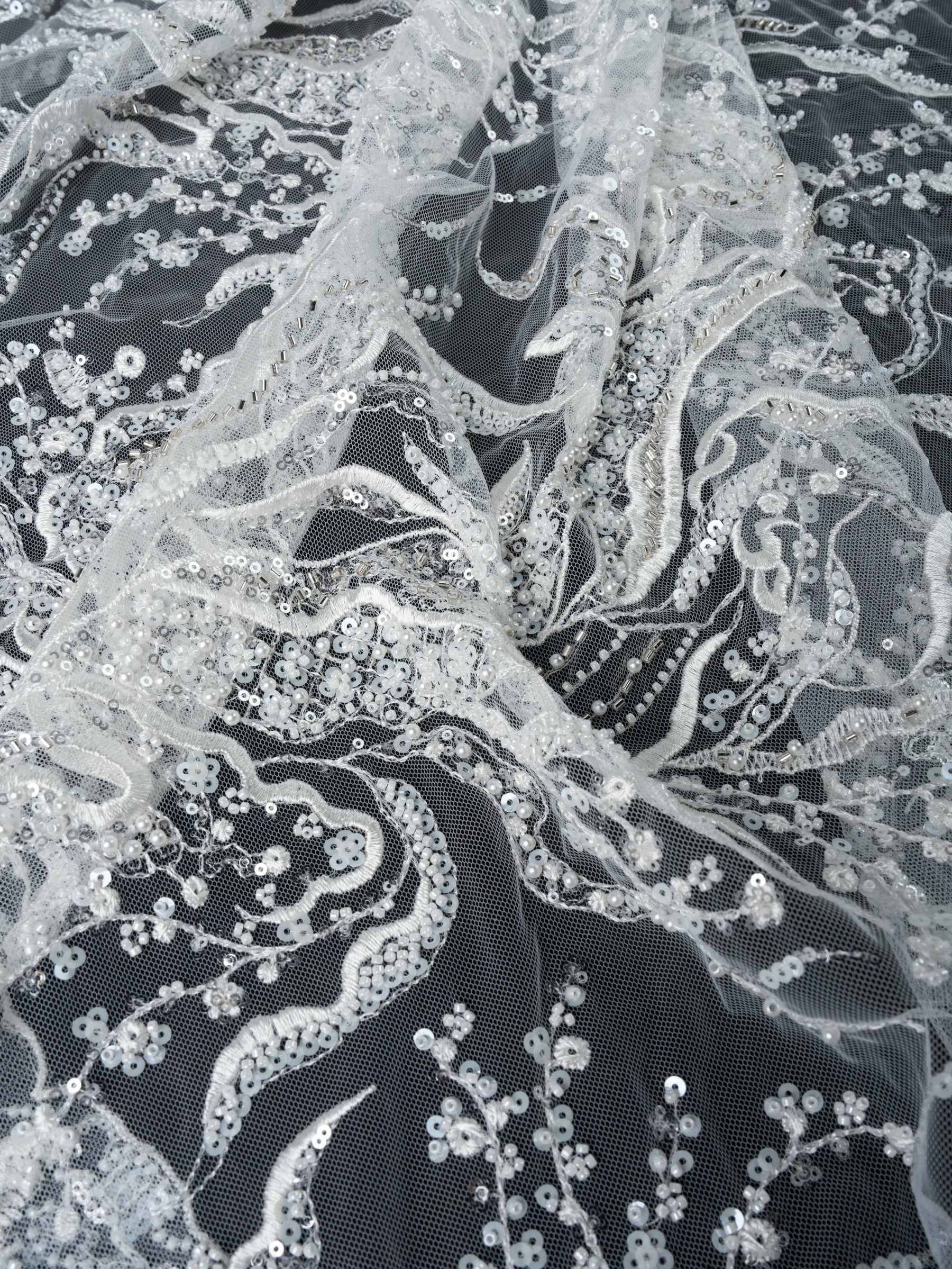 Sita Lace, sitalace, Lace Fabric, Feature Fabric, Tulle Fabric, Beaded Fabric, Sequined Fabric, Embroidery Fabric, Wedding Dress, Bridal Gown, Bridal Veil, Beads, Sequins, Feather Fabrics, Feather, 3D Flowers, Floral, Blossom Flowers, Flower Petal,