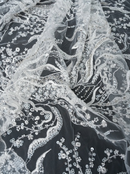 Sita Lace, sitalace, Lace Fabric, Feature Fabric, Tulle Fabric, Beaded Fabric, Sequined Fabric, Embroidery Fabric, Wedding Dress, Bridal Gown, Bridal Veil, Beads, Sequins, Feather Fabrics, Feather, 3D Flowers, Floral, Blossom Flowers, Flower Petal,