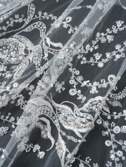 Sita Lace, sitalace, Lace Fabric, Feature Fabric, Tulle Fabric, Beaded Fabric, Sequined Fabric, Embroidery Fabric, Wedding Dress, Bridal Gown, Bridal Veil, Beads, Sequins, Feather Fabrics, Feather, 3D Flowers, Floral, Blossom Flowers, Flower Petal,