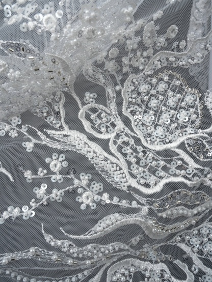 Sita Lace, sitalace, Lace Fabric, Feature Fabric, Tulle Fabric, Beaded Fabric, Sequined Fabric, Embroidery Fabric, Wedding Dress, Bridal Gown, Bridal Veil, Beads, Sequins, Feather Fabrics, Feather, 3D Flowers, Floral, Blossom Flowers, Flower Petal,