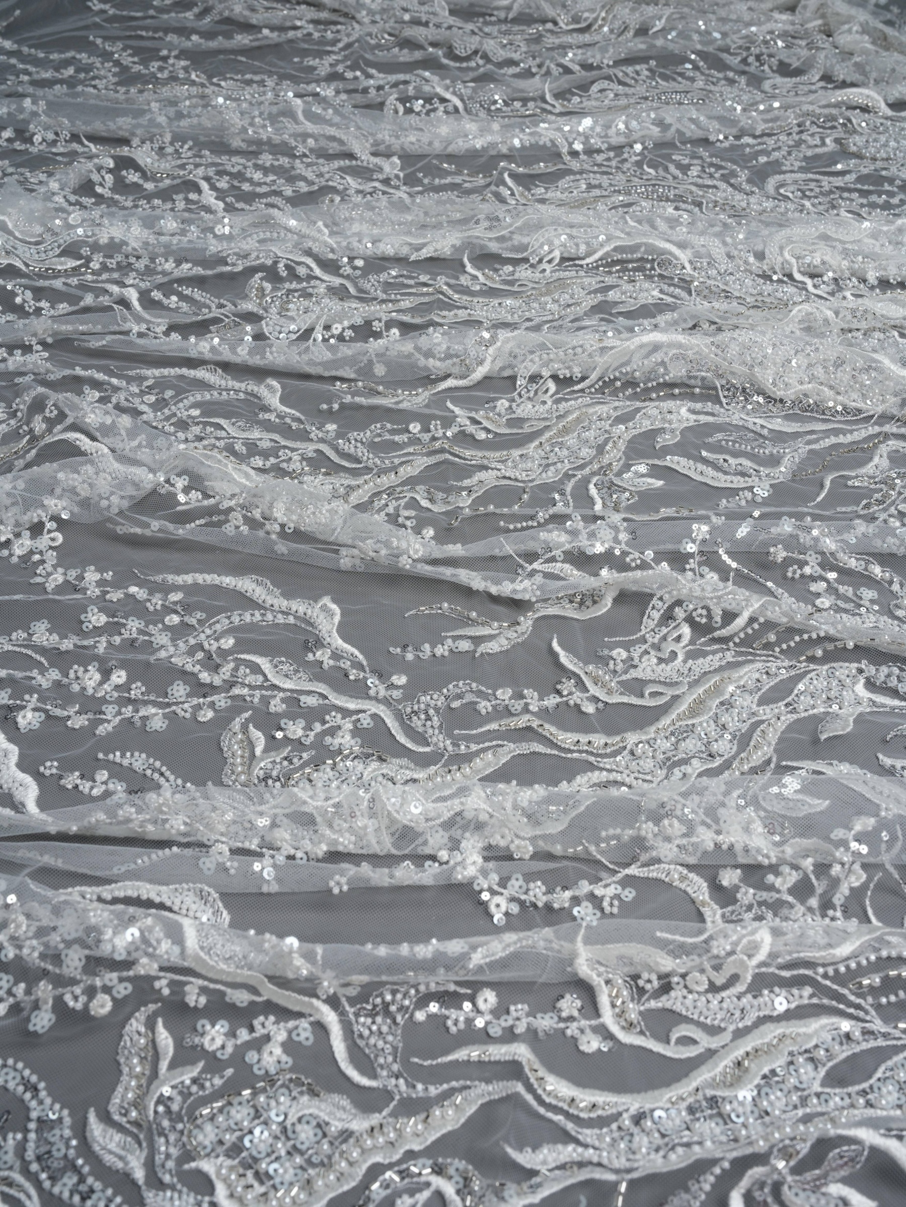 Sita Lace, sitalace, Lace Fabric, Feature Fabric, Tulle Fabric, Beaded Fabric, Sequined Fabric, Embroidery Fabric, Wedding Dress, Bridal Gown, Bridal Veil, Beads, Sequins, Feather Fabrics, Feather, 3D Flowers, Floral, Blossom Flowers, Flower Petal,