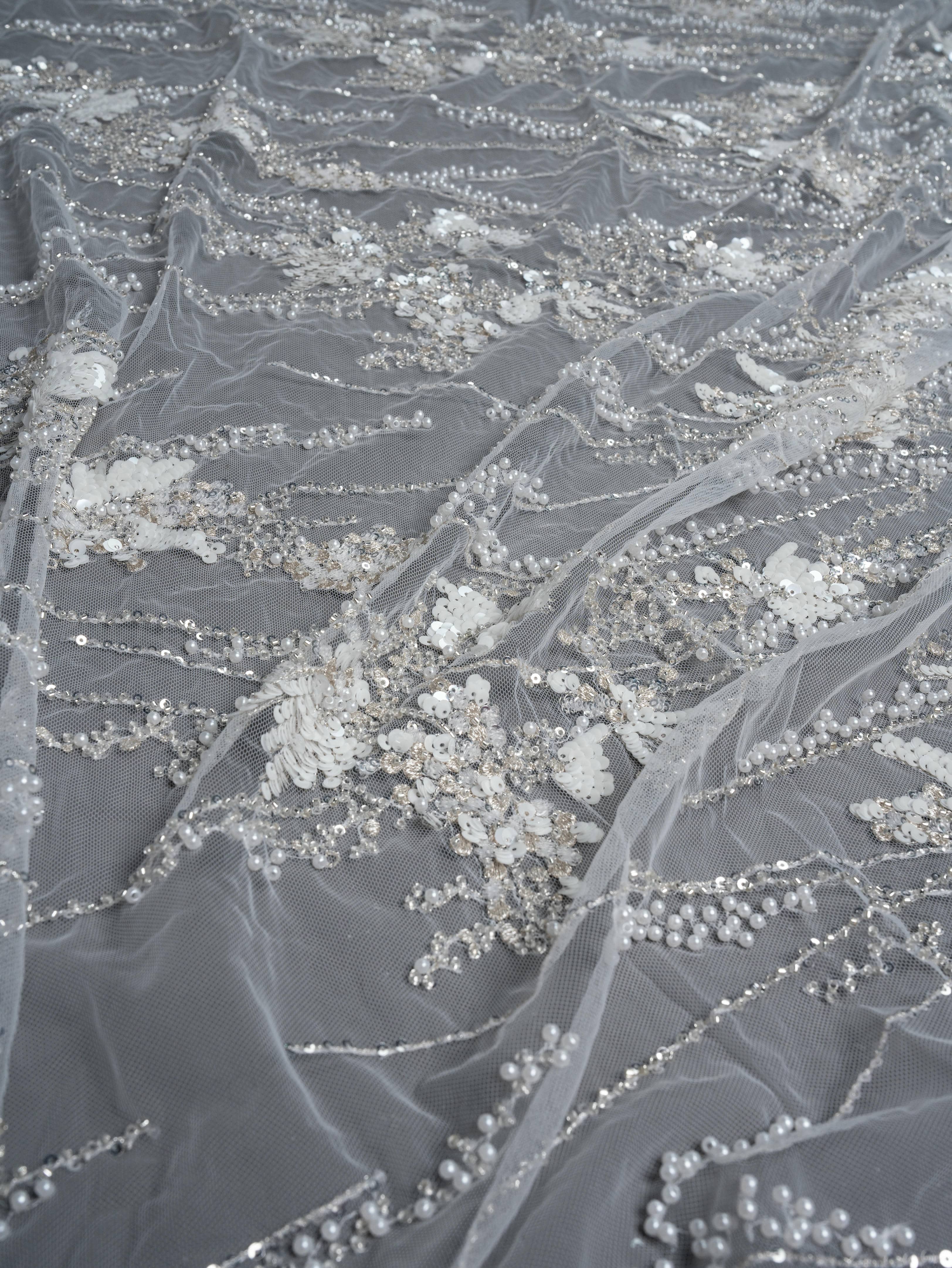 Sita Lace, sitalace, Lace Fabric, Feature Fabric, Tulle Fabric, Beaded Fabric, Sequined Fabric, Embroidery Fabric, Wedding Dress, Bridal Gown, Bridal Veil, Beads, Sequins, Feather Fabrics, Feather, 3D Flowers, Floral, Blossom Flowers, Flower Petal,