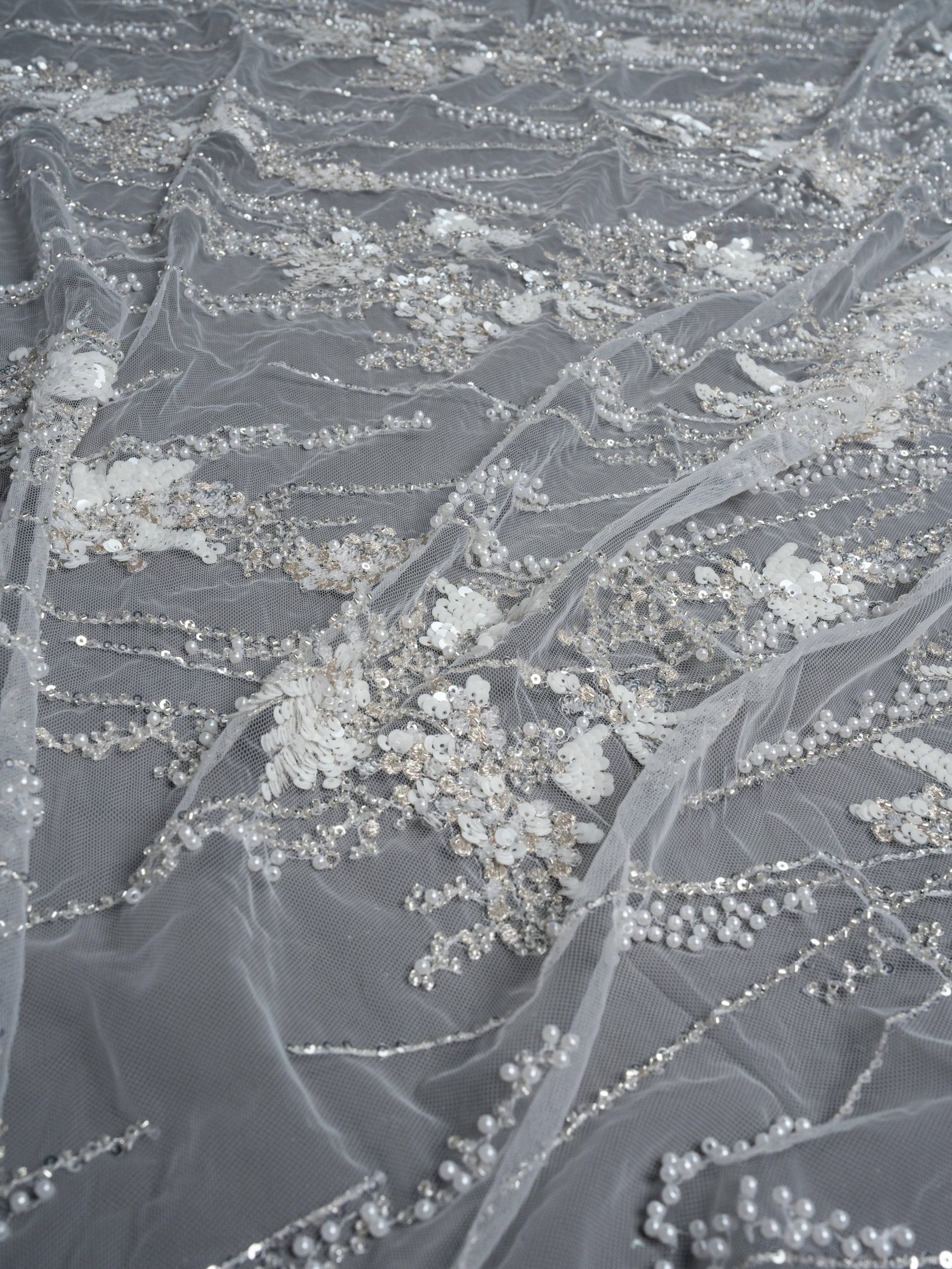 Sita Lace, sitalace, Lace Fabric, Feature Fabric, Tulle Fabric, Beaded Fabric, Sequined Fabric, Embroidery Fabric, Wedding Dress, Bridal Gown, Bridal Veil, Beads, Sequins, Feather Fabrics, Feather, 3D Flowers, Floral, Blossom Flowers, Flower Petal,