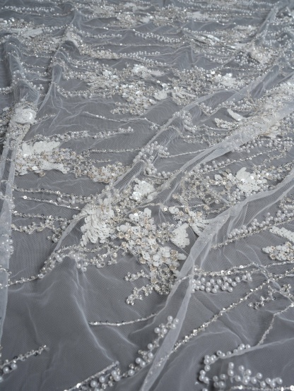 Sita Lace, sitalace, Lace Fabric, Feature Fabric, Tulle Fabric, Beaded Fabric, Sequined Fabric, Embroidery Fabric, Wedding Dress, Bridal Gown, Bridal Veil, Beads, Sequins, Feather Fabrics, Feather, 3D Flowers, Floral, Blossom Flowers, Flower Petal,