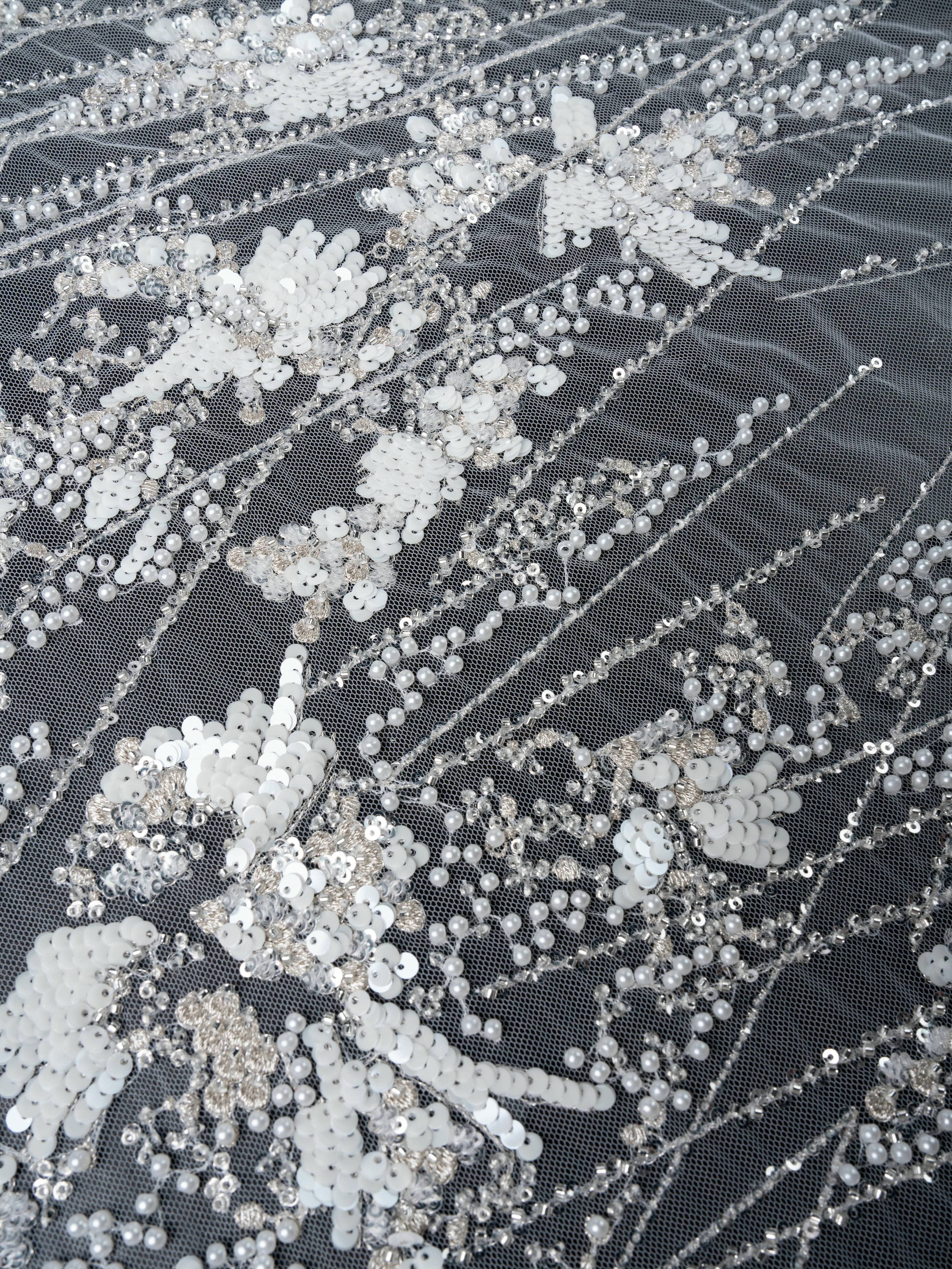 Sita Lace, sitalace, Lace Fabric, Feature Fabric, Tulle Fabric, Beaded Fabric, Sequined Fabric, Embroidery Fabric, Wedding Dress, Bridal Gown, Bridal Veil, Beads, Sequins, Feather Fabrics, Feather, 3D Flowers, Floral, Blossom Flowers, Flower Petal,