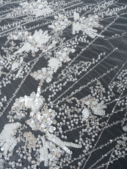 Sita Lace, sitalace, Lace Fabric, Feature Fabric, Tulle Fabric, Beaded Fabric, Sequined Fabric, Embroidery Fabric, Wedding Dress, Bridal Gown, Bridal Veil, Beads, Sequins, Feather Fabrics, Feather, 3D Flowers, Floral, Blossom Flowers, Flower Petal,
