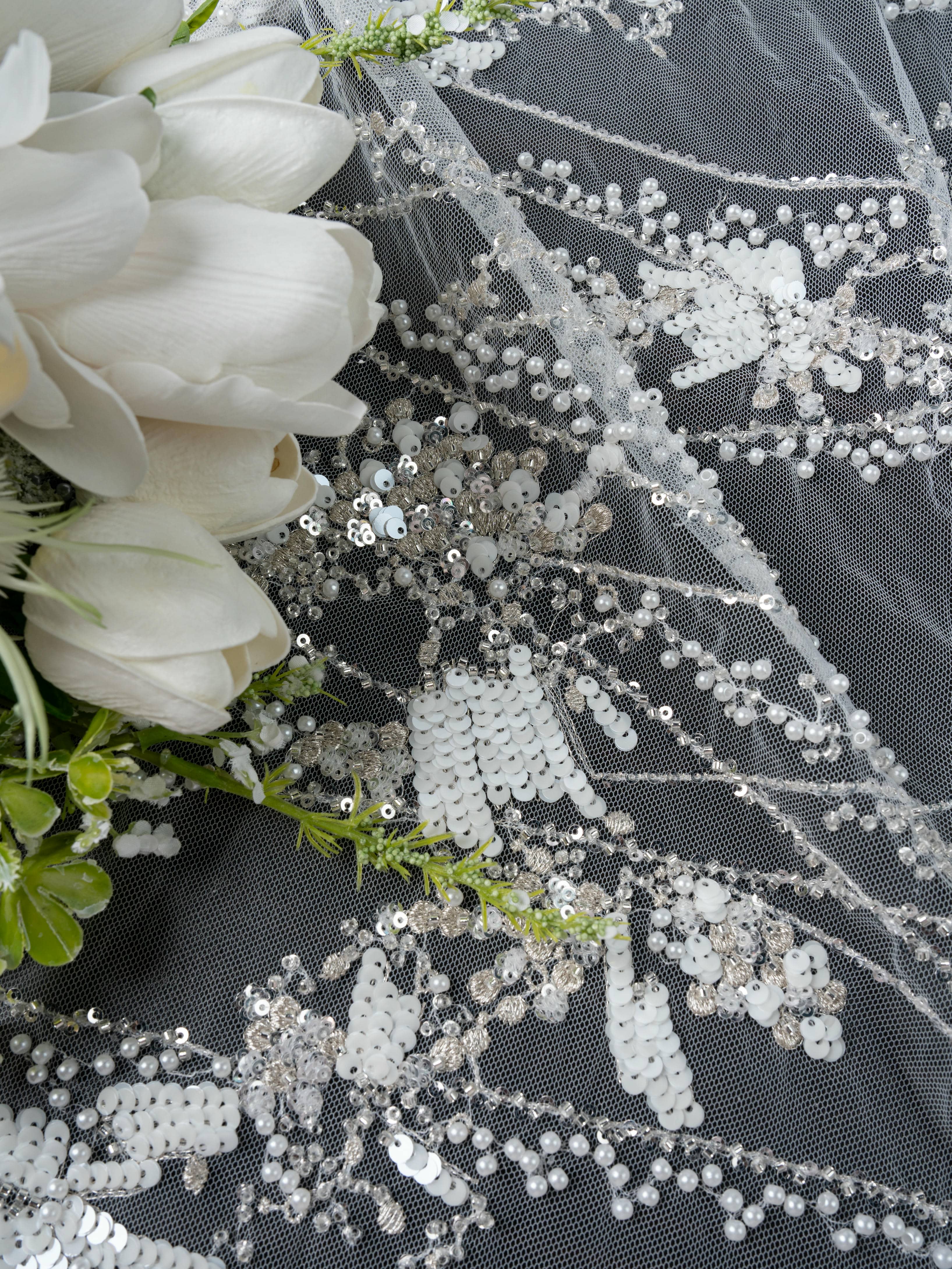 Sita Lace, sitalace, Lace Fabric, Feature Fabric, Tulle Fabric, Beaded Fabric, Sequined Fabric, Embroidery Fabric, Wedding Dress, Bridal Gown, Bridal Veil, Beads, Sequins, Feather Fabrics, Feather, 3D Flowers, Floral, Blossom Flowers, Flower Petal,