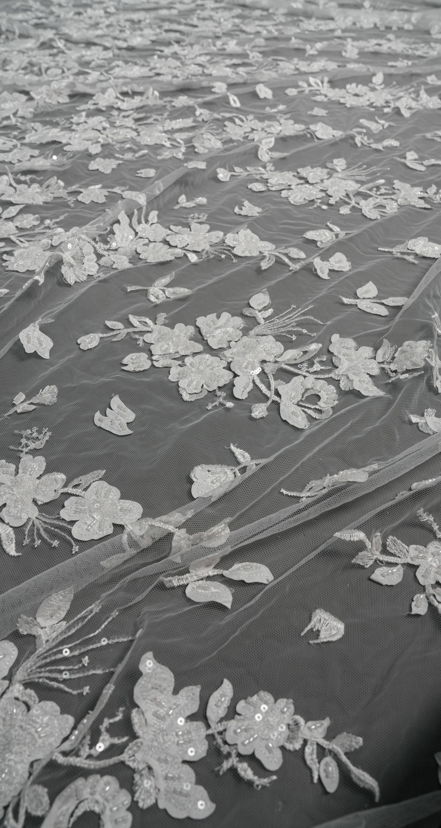 Sita Lace, sitalace, Lace Fabric, Feature Fabric, Tulle Fabric, Beaded Fabric, Sequined Fabric, Embroidery Fabric, Wedding Dress, Bridal Gown, Bridal Veil, Beads, Sequins, Feather Fabrics, Feather, 3D Flowers, Floral, Blossom Flowers, Flower Petal,