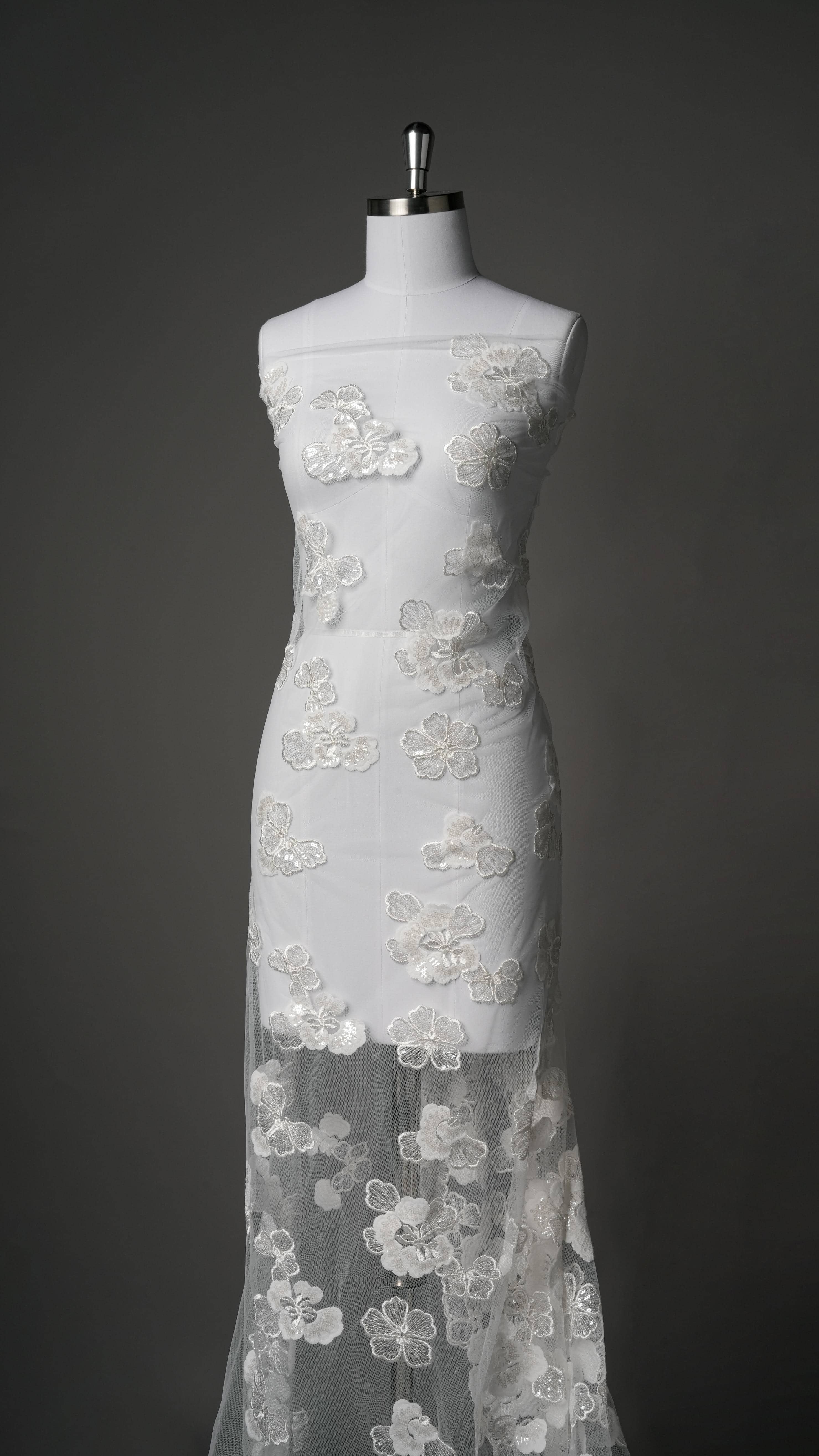 Sita Lace, sitalace, Lace Fabric, Feature Fabric, Tulle Fabric, Beaded Fabric, Sequined Fabric, Embroidery Fabric, Wedding Dress, Bridal Gown, Bridal Veil, Beads, Sequins, Feather Fabrics, Feather, 3D Flowers, Floral, Blossom Flowers, Flower Petal,