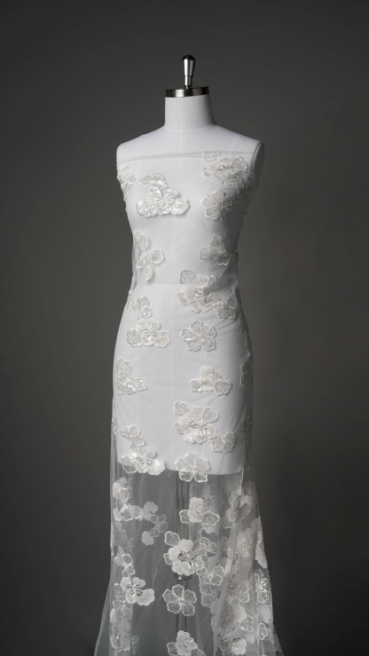 Sita Lace, sitalace, Lace Fabric, Feature Fabric, Tulle Fabric, Beaded Fabric, Sequined Fabric, Embroidery Fabric, Wedding Dress, Bridal Gown, Bridal Veil, Beads, Sequins, Feather Fabrics, Feather, 3D Flowers, Floral, Blossom Flowers, Flower Petal,