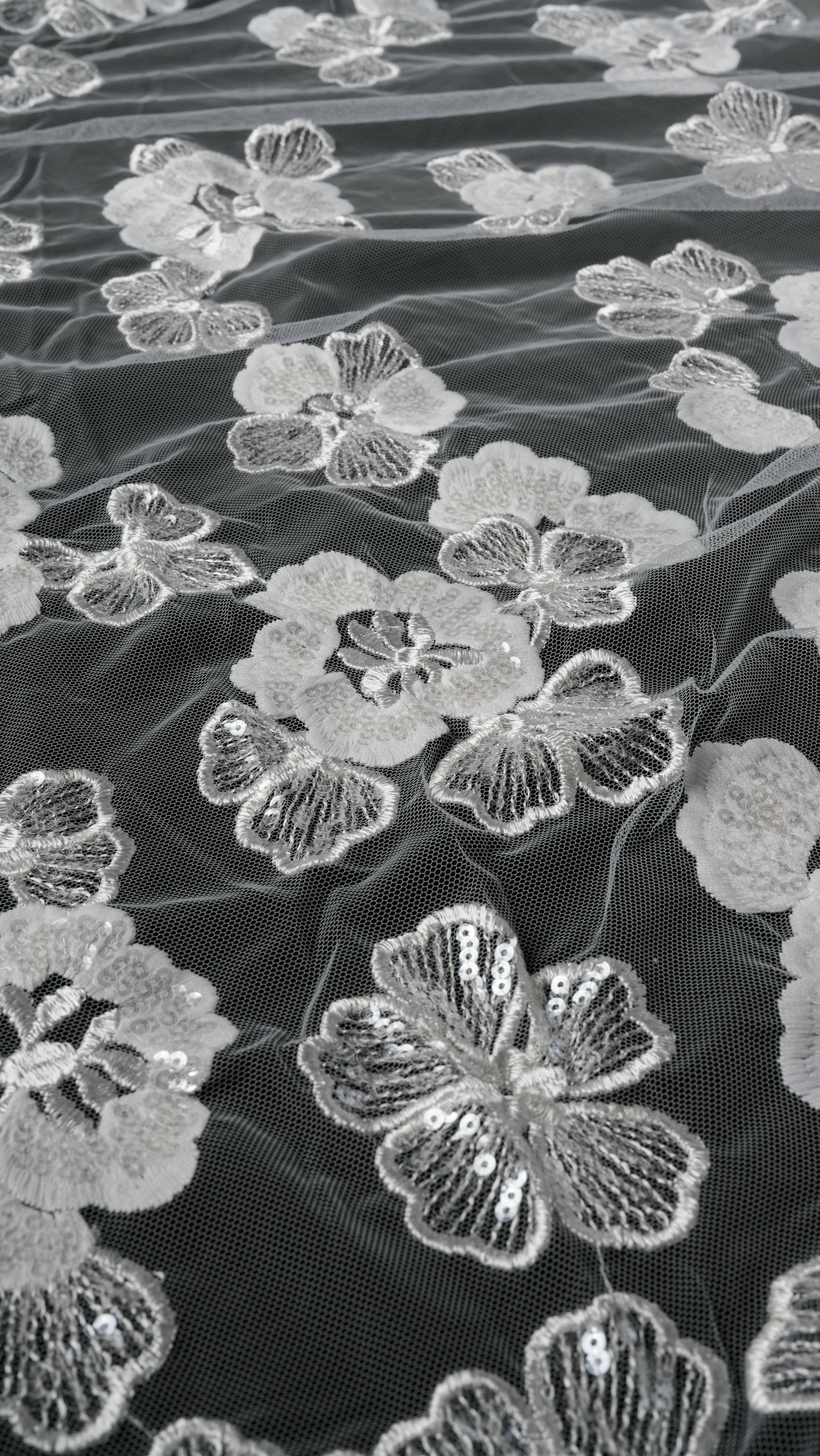 Sita Lace, sitalace, Lace Fabric, Feature Fabric, Tulle Fabric, Beaded Fabric, Sequined Fabric, Embroidery Fabric, Wedding Dress, Bridal Gown, Bridal Veil, Beads, Sequins, Feather Fabrics, Feather, 3D Flowers, Floral, Blossom Flowers, Flower Petal,