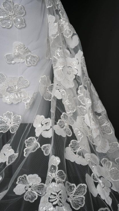 Sita Lace, sitalace, Lace Fabric, Feature Fabric, Tulle Fabric, Beaded Fabric, Sequined Fabric, Embroidery Fabric, Wedding Dress, Bridal Gown, Bridal Veil, Beads, Sequins, Feather Fabrics, Feather, 3D Flowers, Floral, Blossom Flowers, Flower Petal,