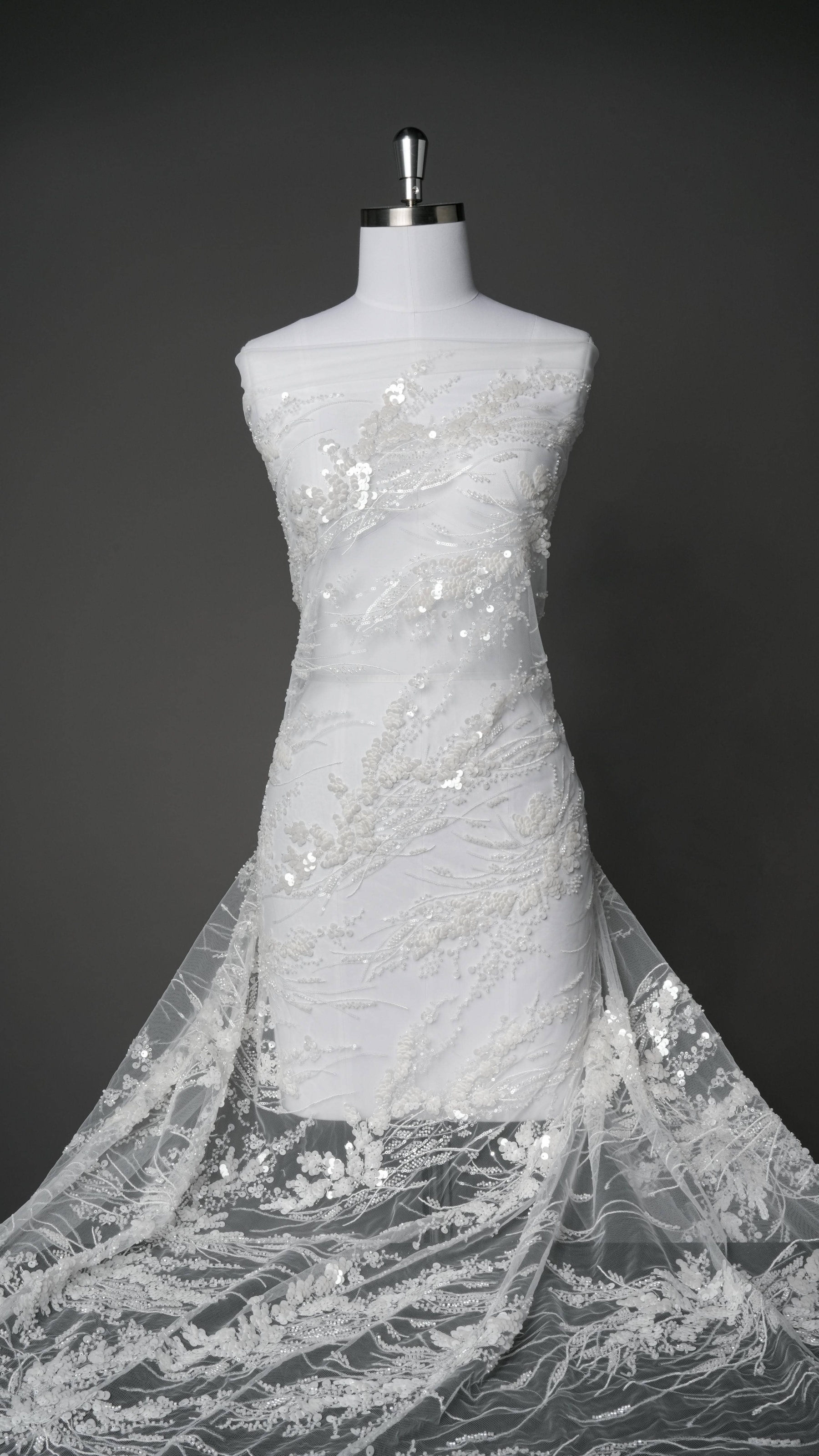 Sita Lace, sitalace, Lace Fabric, Feature Fabric, Tulle Fabric, Beaded Fabric, Sequined Fabric, Embroidery Fabric, Wedding Dress, Bridal Gown, Bridal Veil, Beads, Sequins, Feather Fabrics, Feather, 3D Flowers, Floral, Blossom Flowers, Flower Petal,