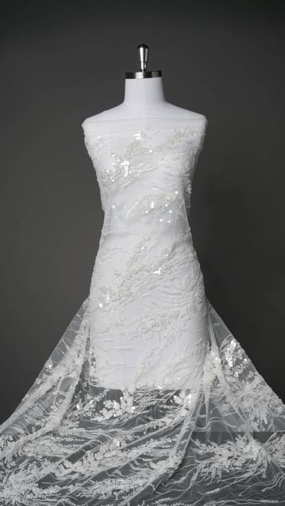 Sita Lace, sitalace, Lace Fabric, Feature Fabric, Tulle Fabric, Beaded Fabric, Sequined Fabric, Embroidery Fabric, Wedding Dress, Bridal Gown, Bridal Veil, Beads, Sequins, Feather Fabrics, Feather, 3D Flowers, Floral, Blossom Flowers, Flower Petal,