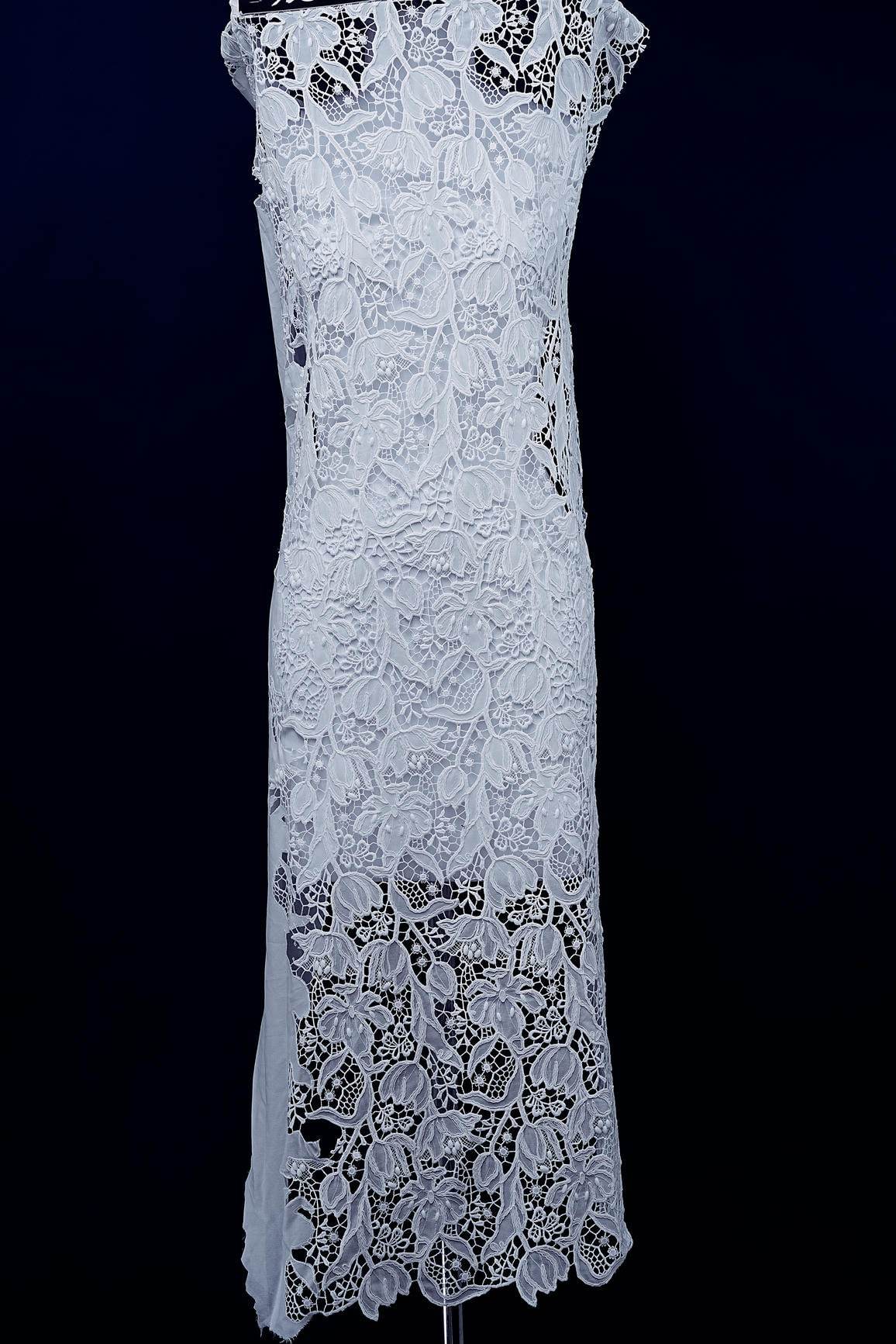 Off White Embroidery Mesh Floral Fabtic Wedding Bridal Evening Dress Costume