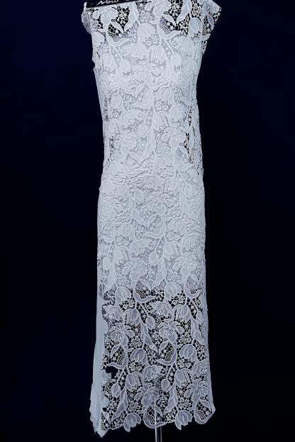 Off White Embroidery Mesh Floral Fabtic Wedding Bridal Evening Dress Costume