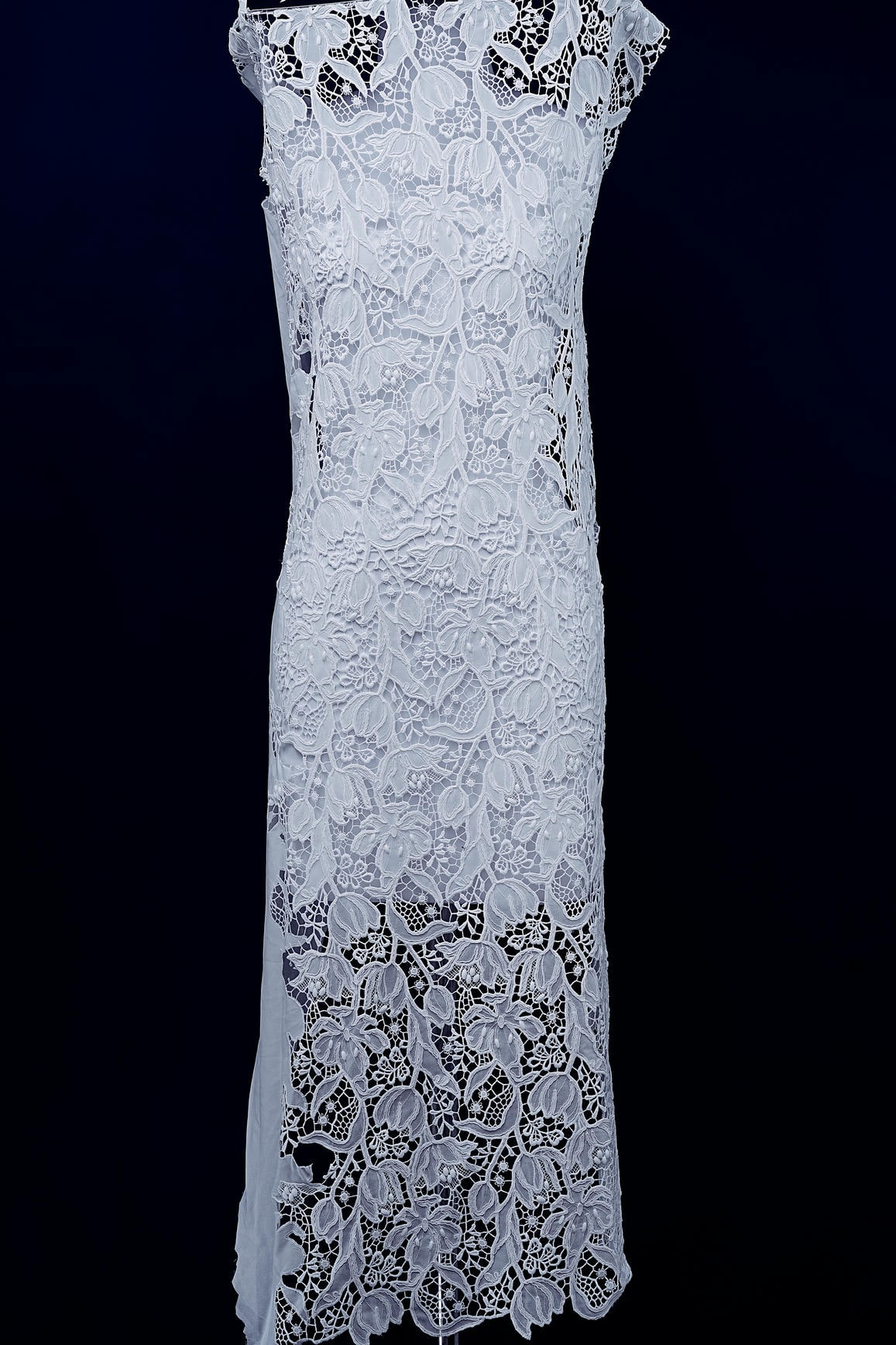 Off White Embroidery Mesh Floral Fabtic Wedding Bridal Evening Dress Costume