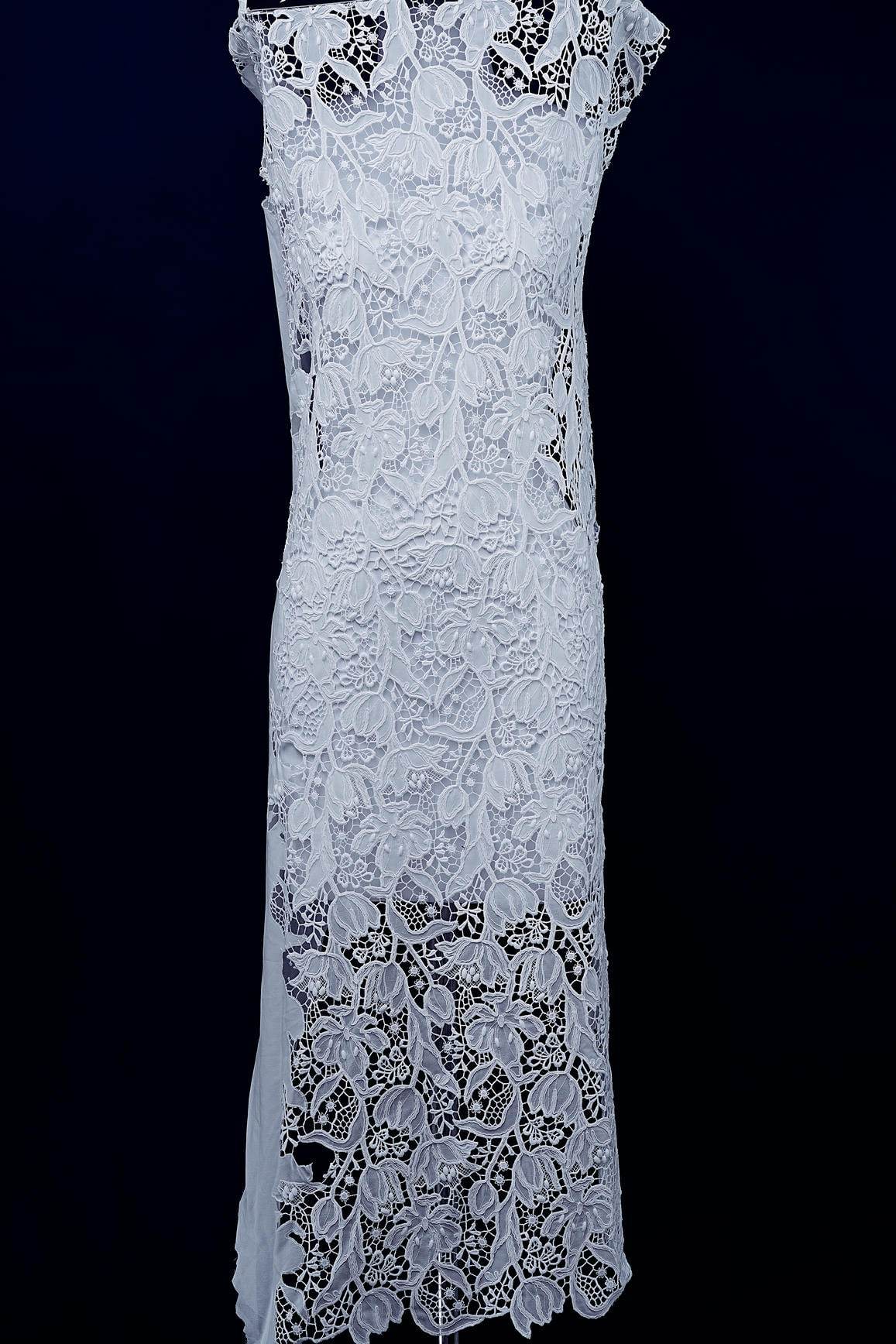 Off White Embroidery Mesh Floral Fabtic Wedding Bridal Evening Dress Costume