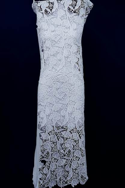 Off White Embroidery Mesh Floral Fabtic Wedding Bridal Evening Dress Costume