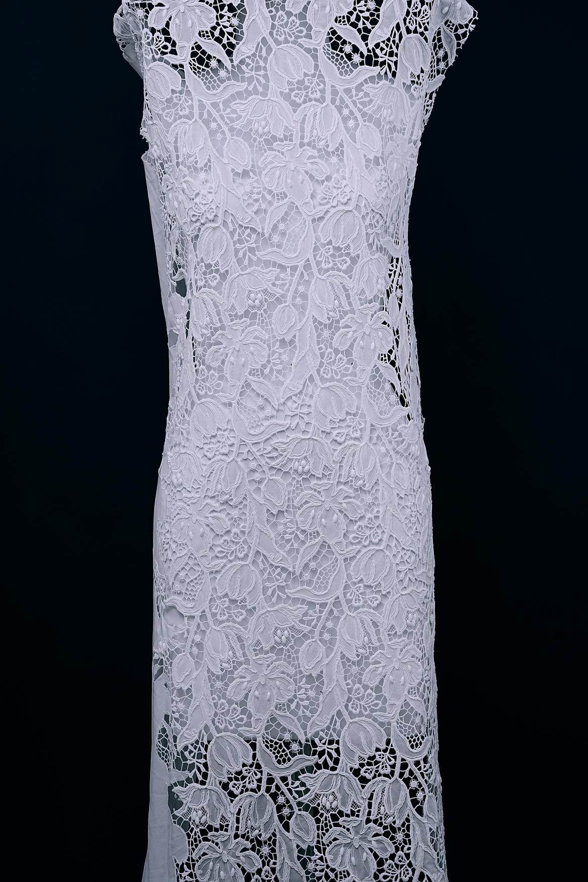 Off White Embroidery Mesh Floral Fabtic Wedding Bridal Evening Dress Costume