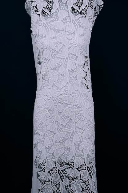 Off White Embroidery Mesh Floral Fabtic Wedding Bridal Evening Dress Costume