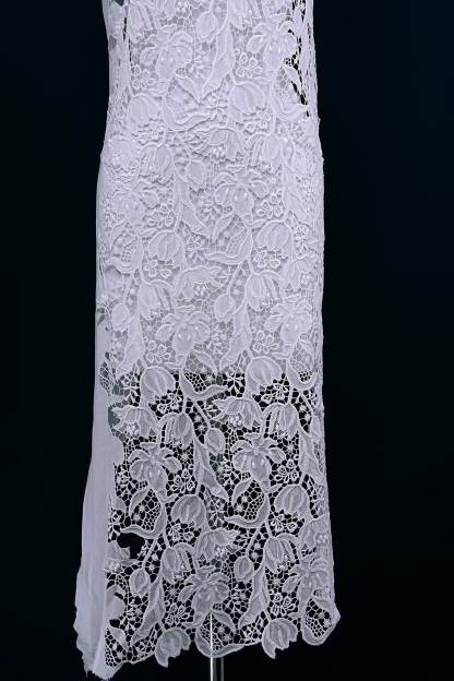 Off White Embroidery Mesh Floral Fabtic Wedding Bridal Evening Dress Costume