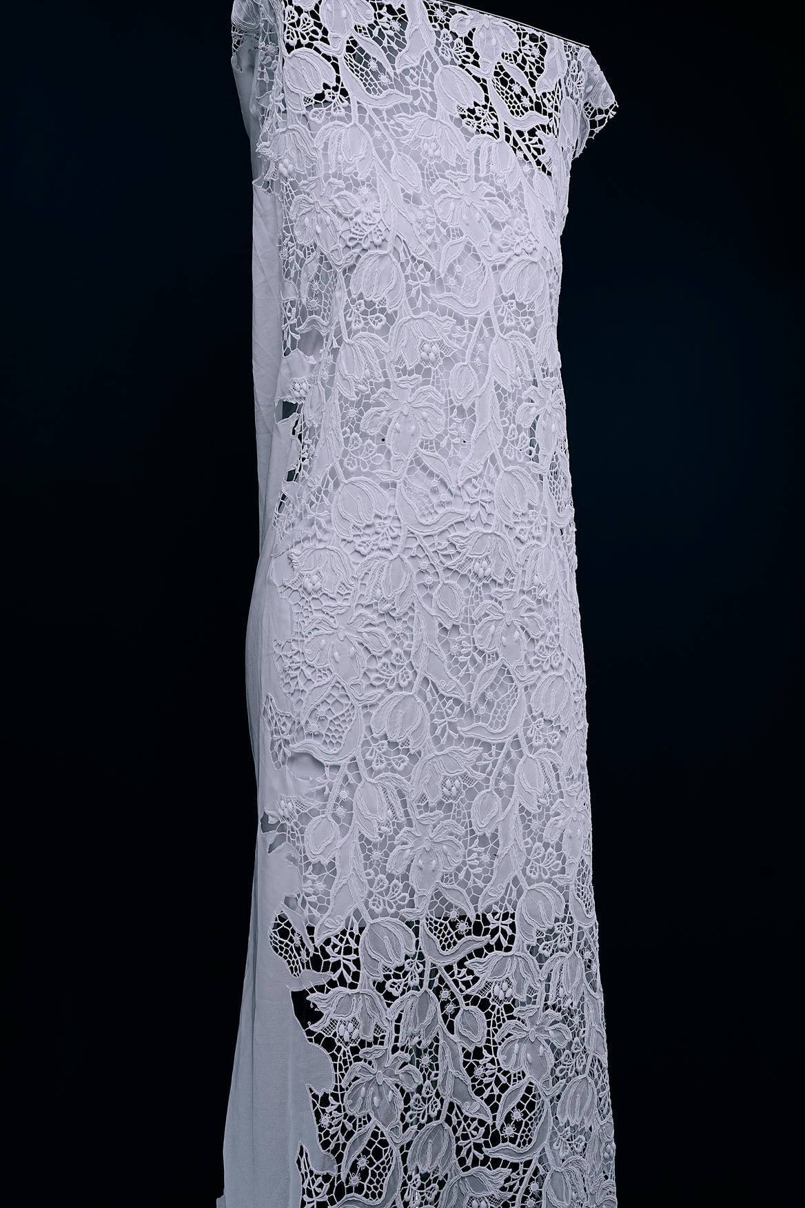 Off White Embroidery Mesh Floral Fabtic Wedding Bridal Evening Dress Costume
