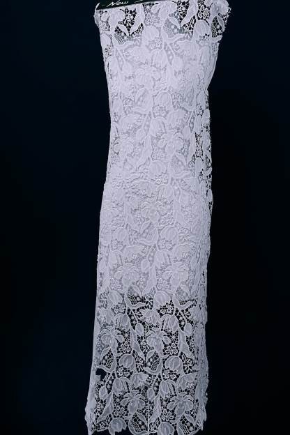 Off White Embroidery Mesh Floral Fabtic Wedding Bridal Evening Dress Costume