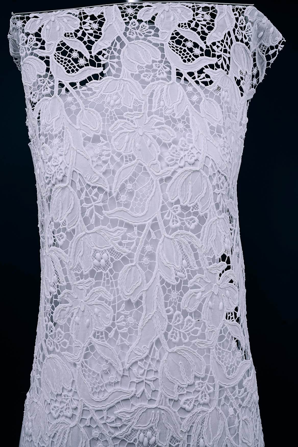 Off White Embroidery Mesh Floral Fabtic Wedding Bridal Evening Dress Costume